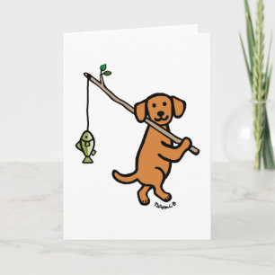 Fox Red Labrador Fishing Cartoon Card
