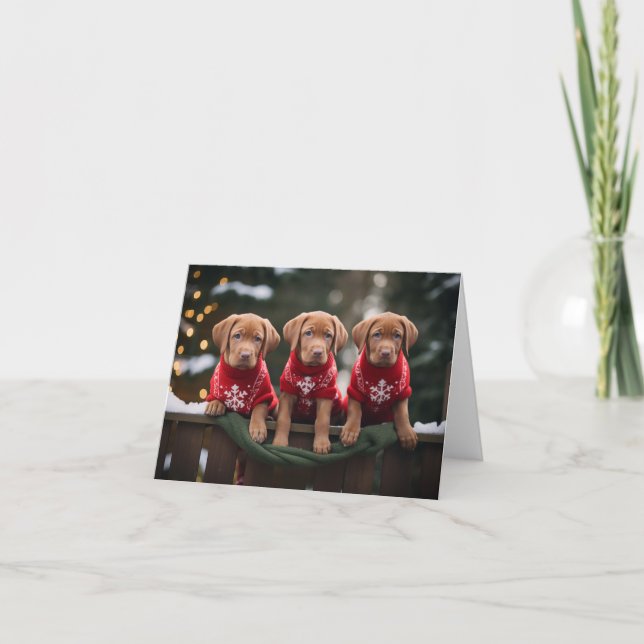 Fox Red Labrador Puppies Christmas Card (Front)