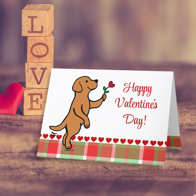Fox Red Labrador Tiny Heart Flower Valentine Holiday Card (Fox Red Labrador Tiny Heart Flower Valentine's Day Cards for Labrador Owners.  Sweet cartoon design.)