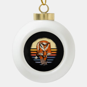 Fox Retro Vintage Ceramic Ball Christmas Ornament