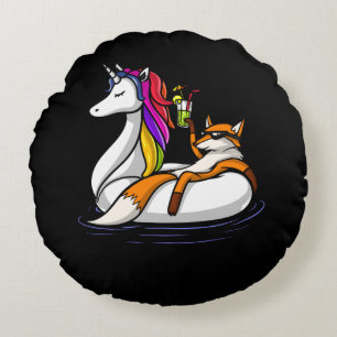 Fox Riding A Unicorn Float Animal Pool Party Round Pillow