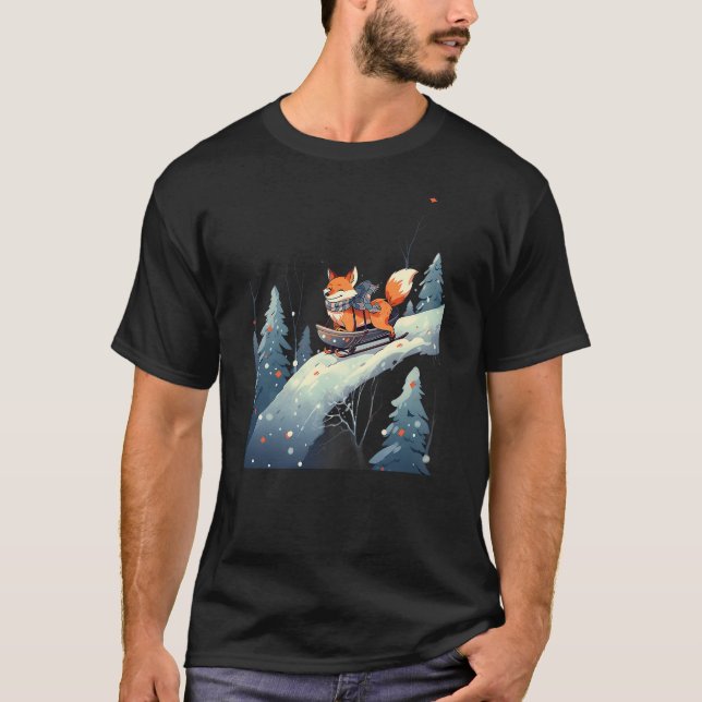 Fox Riding Sled Sledge Sleighing Snow Sledging Win T-Shirt (Front)