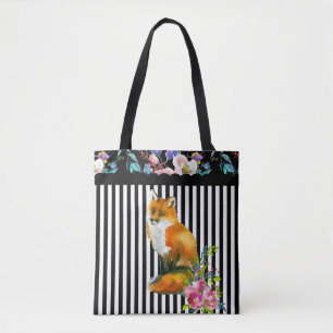 Fox rouge et rayure florale de sac fourre-tout