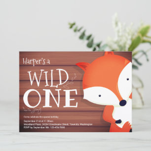 Fox Rustic Wood Wild One First Birthday Invitation