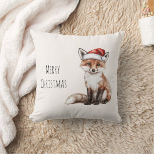 Fox Santa Hat Christmas Throw Pillow