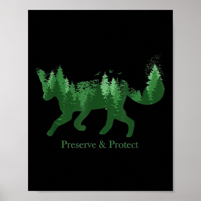 Fox Silhouette Preserve &amp; Protect Environmenta Poster (Front)