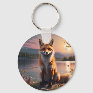 Fox sitting by the lake in the sunset. keychain