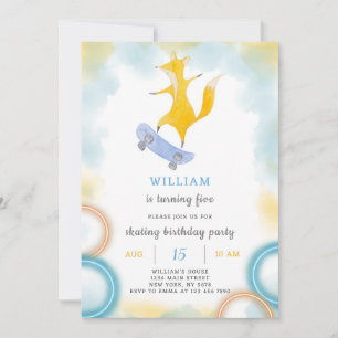 Fox Skating Birthday Invitation