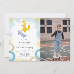 Fox Skating Birthday Invitation With Photo