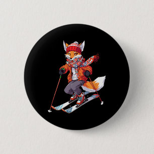Fox Skiing Skier Ski Winter Snow 1 2 Inch Round Button