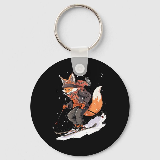 Fox Skiing Skier Ski Winter Snow  Keychain (Front)