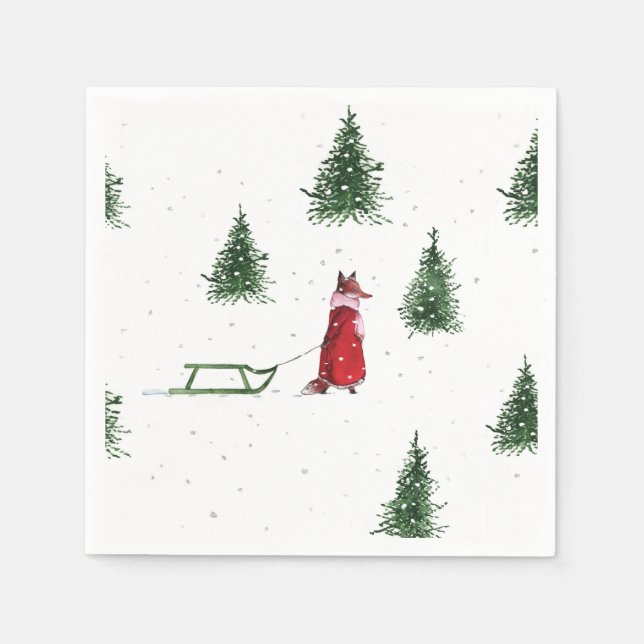 Fox snow winter Christmas illustration  Napkin (Front)