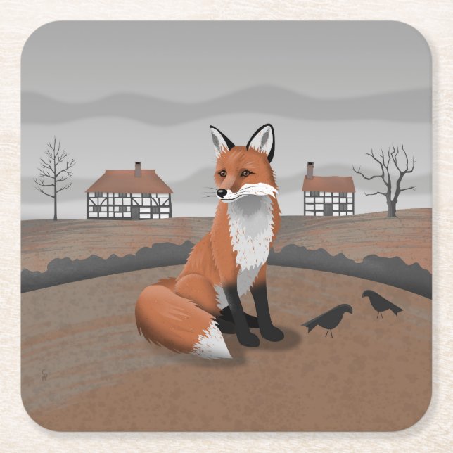 Fox Square Paper Coaster (Front)