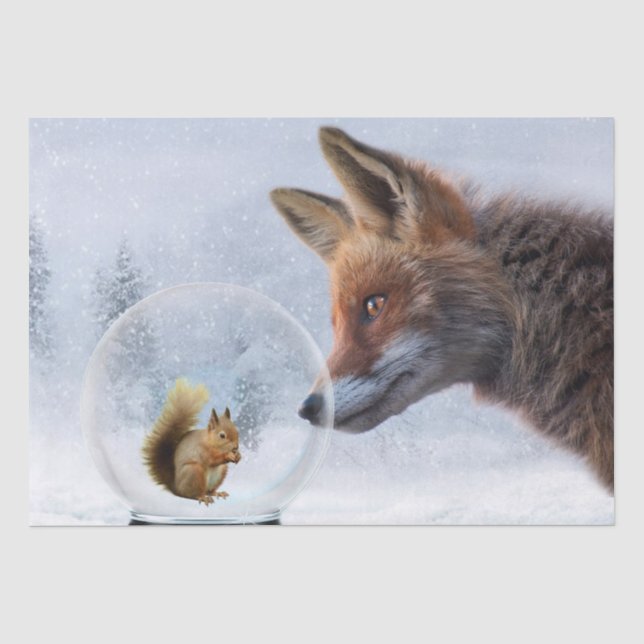 Fox Squirrel Winter Snow Globe Tissue Paper (Front)