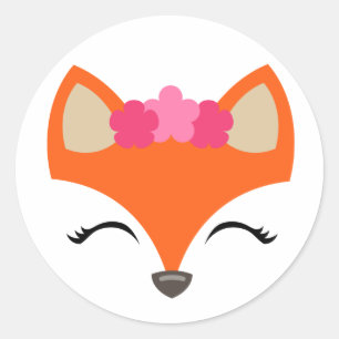 Fox Sticker, Fox with Flower Crown Classic Round Sticker