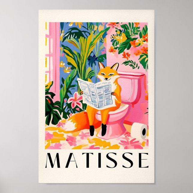 Fox Sur Une Impression Toilette, Drôle Peinture Mu (Devant)