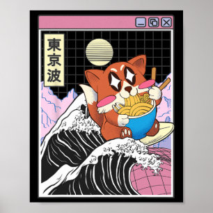 Fox Surfing Kanagawa Wave Kawaii Vaporwave Fox Eat Poster