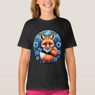 Fox Surrounded by Blue Flowers T-Shirt