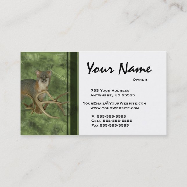 Fox Taxidermy Business Cards ~ Green (Front)