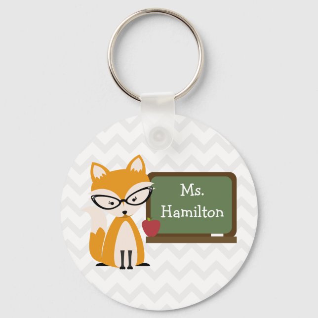Fox Teacher At Chalkboard Keychain (Front)