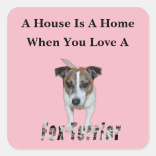 Fox Terrier And Fox Terrier Love Logo, Pink Square Sticker