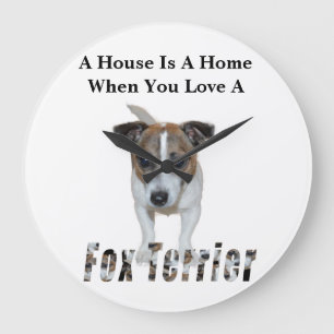 Fox Terrier And Fox Terrier Love Logo, White Large Clock