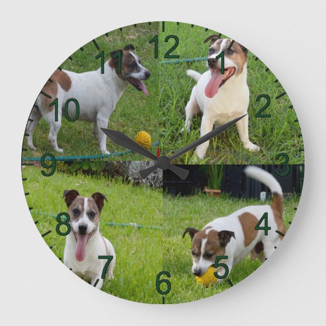 Fox Terrier Avec Sa Boule Jaune, Horloge Mur (Recto)