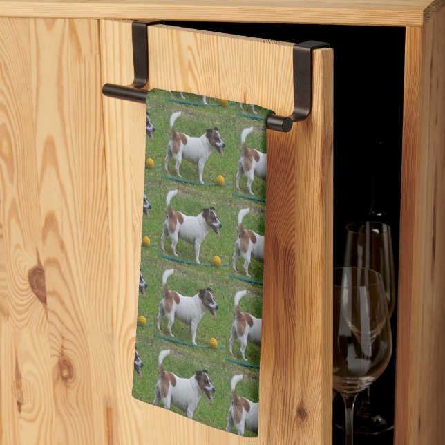 Fox Terrier Avec Son Bal Jaune, Serviette De Thé (Pliage en tiers)