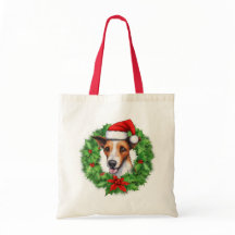 Fox Terrier Christmas Wreath Tote Bag