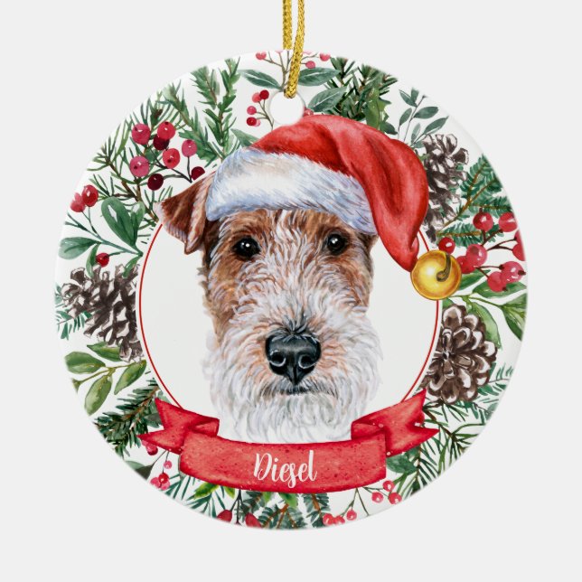 Fox Terrier Custom Santa Dog Christmas Ornament (Front)