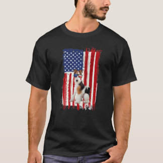 Fox Terrier Dog American Flag Patriotic  4th Of Ju T-Shirt