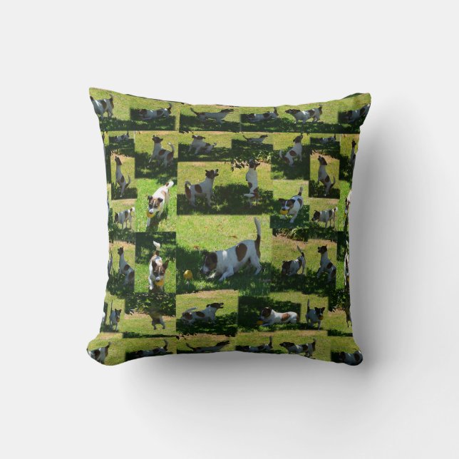 Fox Terrier, Long Hard Day At Work, Throw Cushion. Pillow (Front)