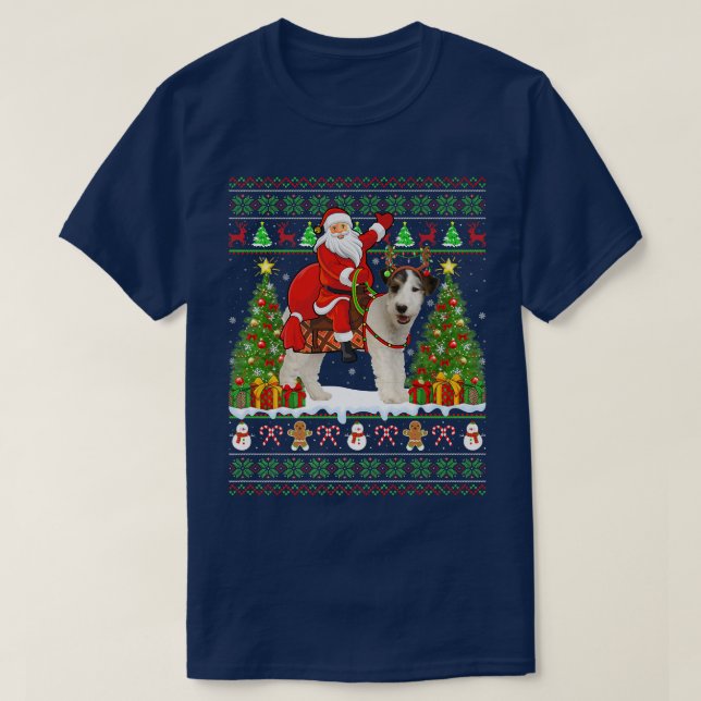 Fox Terrier Lover Ugly Santa Riding Fox Terrier Ch T-Shirt (Design Front)