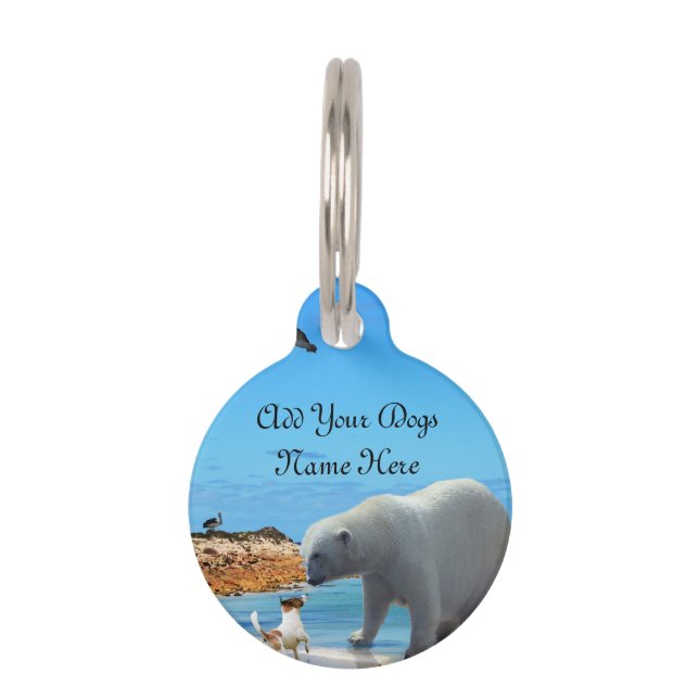 Fox Terrier Meeting A Polar Bear, Pet Tag (Front)