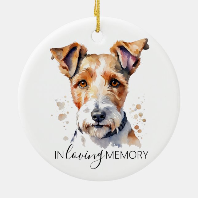 Fox Terrier memorial watercolour christmas Ceramic Ornament (Back)