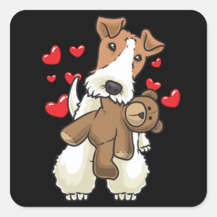 Fox Terrier Wirehaired Dog with Stuffed Animal Square Sticker