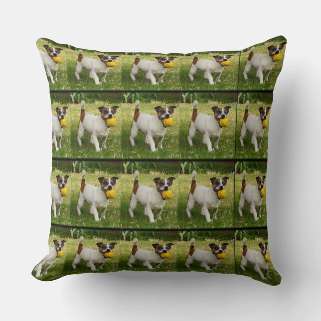 Fox Terrier With His Ball  Big Throw Cushion. Pillow (Front)