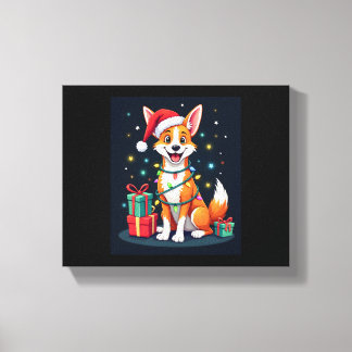 Fox Terrier Xmas Lighting Santa Fox Terrier Dog Ch Canvas Print