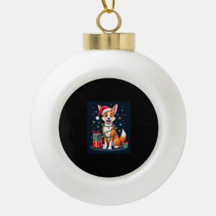 Fox Terrier Xmas Lighting Santa Fox Terrier Dog Ch Ceramic Ball Christmas Ornament