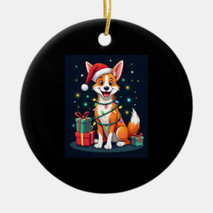 Fox Terrier Xmas Lighting Santa Fox Terrier Dog Ch Ceramic Ornament