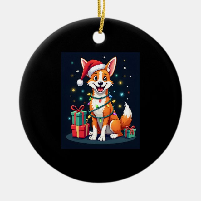 Fox Terrier Xmas Lighting Santa Fox Terrier Dog Ch Ceramic Ornament (Front)