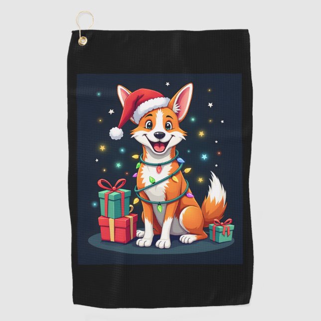 Fox Terrier Xmas Lighting Santa Fox Terrier Dog Ch Golf Towel (Front)