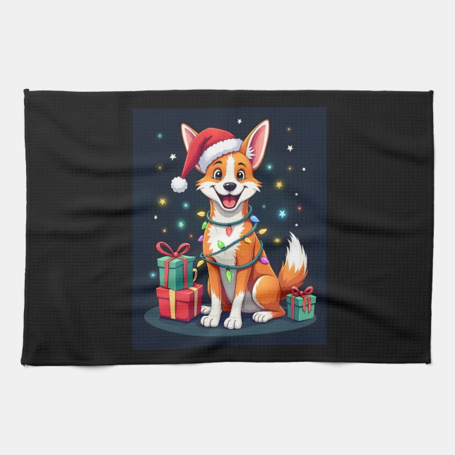 Fox Terrier Xmas Lighting Santa Fox Terrier Dog Ch Kitchen Towel (Horizontal)