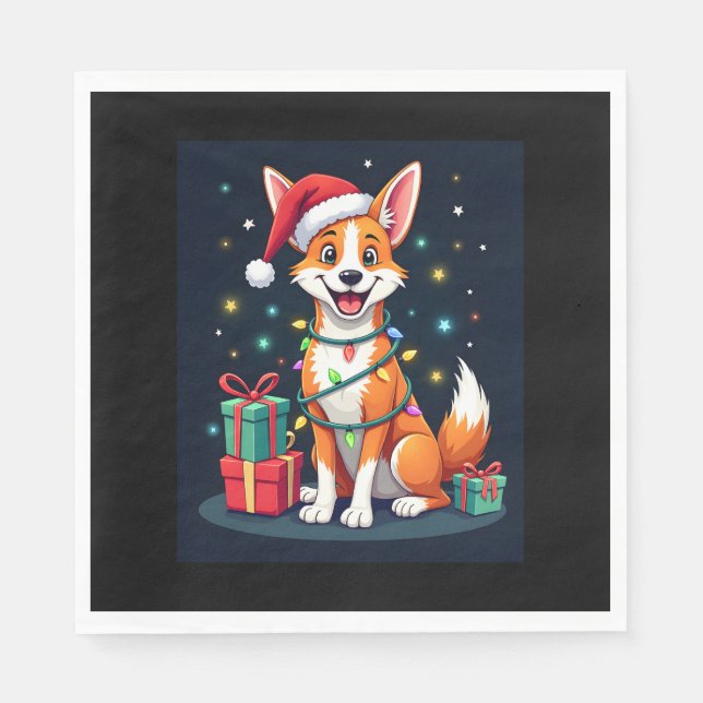 Fox Terrier Xmas Lighting Santa Fox Terrier Dog Ch Napkin (Front)
