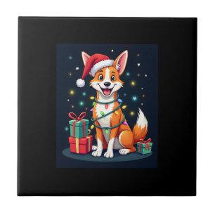 Fox Terrier Xmas Lighting Santa Fox Terrier Dog Ch Tile