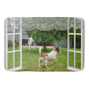 Fox Terriers Exploring The Garden,   Bath Mat