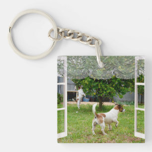 Fox Terriers Exploring The Garden,   Keychain
