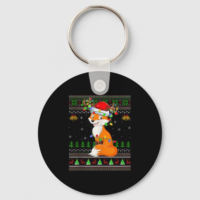 Fox Ugly Christmas Sweaters Holiday Santa Cute Xma Keychain (Front)