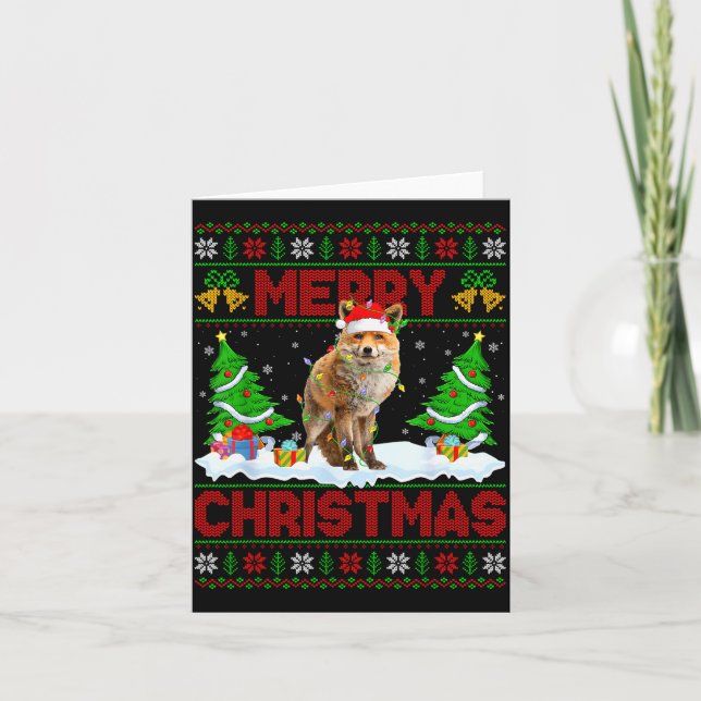 Fox Ugly Xmas Sweater Funny Fox Animal Merry Chris Card (Front)