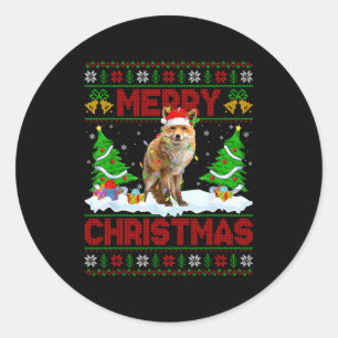 Fox Ugly Xmas Sweater Funny Fox Animal Merry Chris Classic Round Sticker